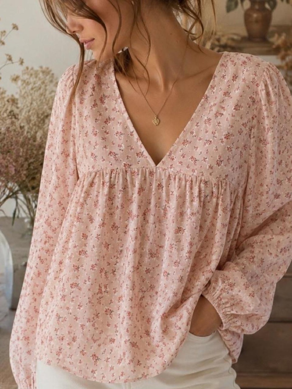 Madewell Blush Pink Floral Babydoll Cottagecore Boho Fairy Top M